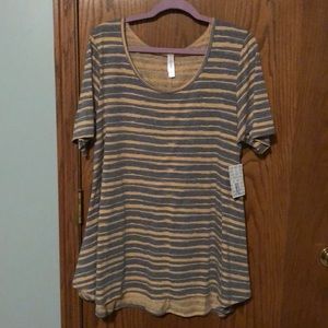 LuLaRoe Grey/Gold Striped Perfect Tee